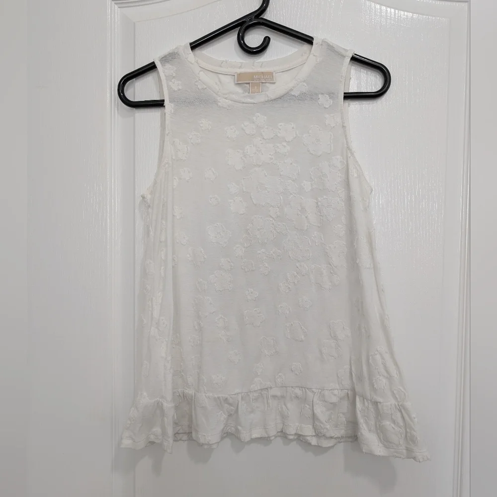 Michael Michael Kors Floral White Tank with Ruffled Hem